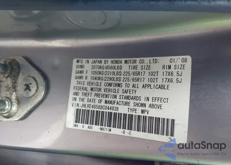 2008 Honda Cr-V Ex из США, поврежденный, VIN JHLRE48588C044938